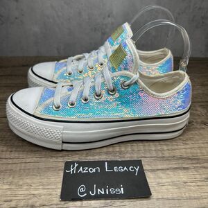 Converse~Women’s~Chuck Taylor All Star Iridescent Sequin Platform Sneakers~Sz 6
